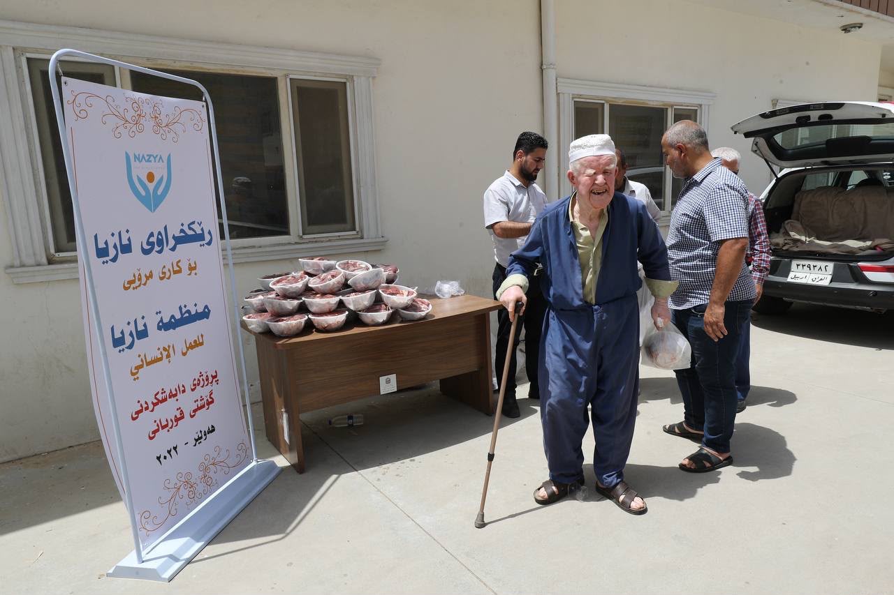 Nazya Organization distributing fresh meat to families during Eid Al-Adha in Kurdistan Region Iraq